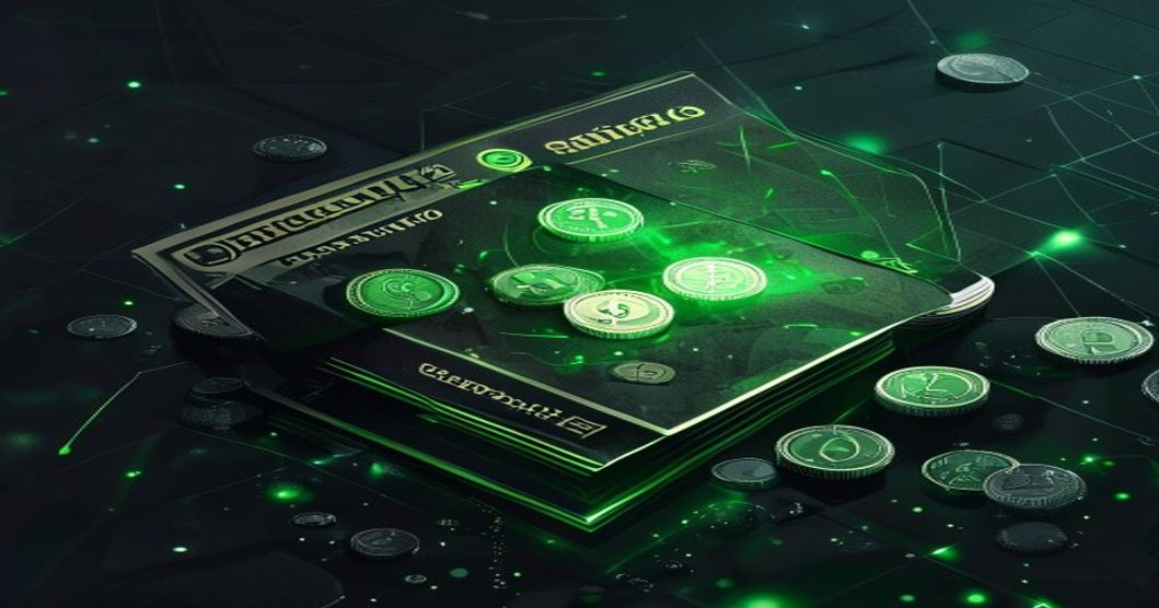 Amazon Gift Card prize reward with glowing coins and tickets on dark slate background