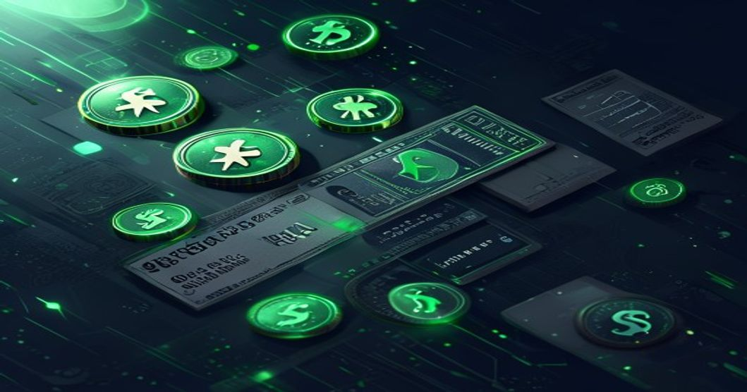 Google Play Credit prize reward with glowing coins and tickets on dark slate background