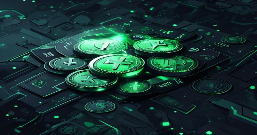 PlayStation Plus prize reward with glowing coins and tickets on dark slate background