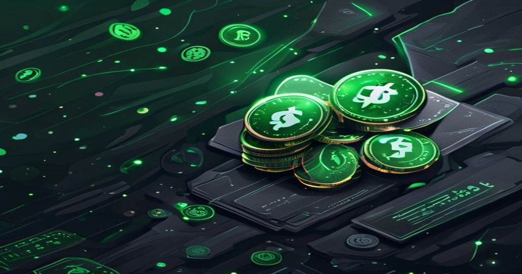 Spotify Premium prize reward with glowing coins and tickets on dark slate background