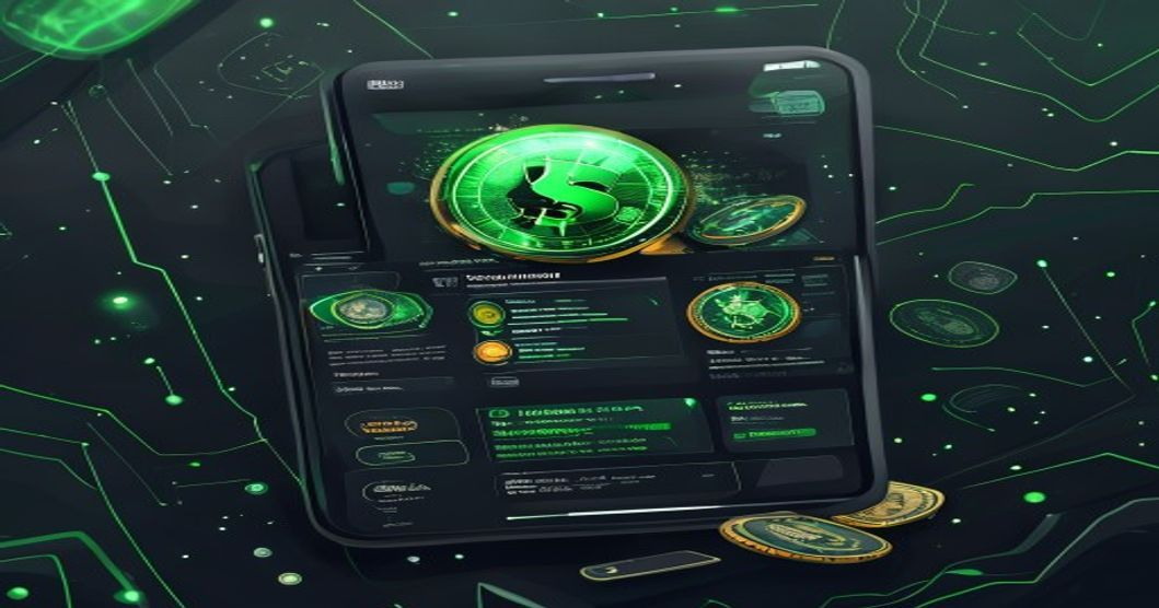 App Tester Income prize reward with glowing coins and tickets on dark slate background