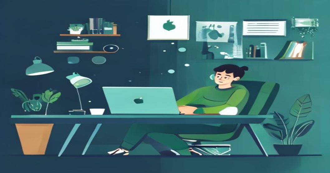 Người làm việc online tại nhà với laptop, cốc cà phê và thu nhập kỹ thuật số