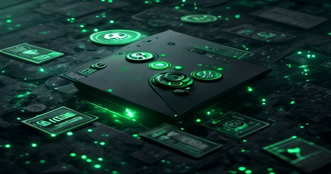 Xbox Series X prize reward with glowing coins and tickets on dark slate background